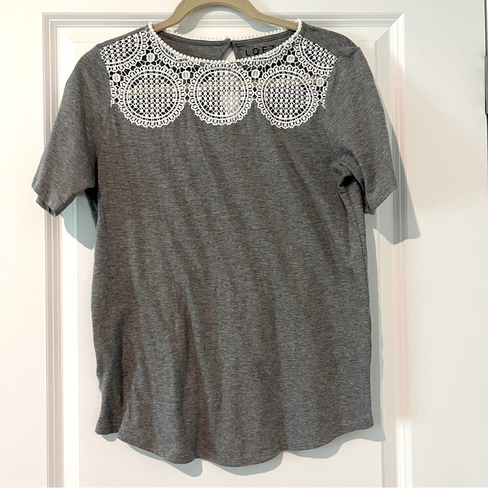 LOFT Womens Short Sleeve Shirt XS Cotton Blend Casual Gray